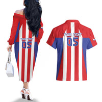 Custom Paraguay Star Football Couples Matching Off The Shoulder Long Sleeve Dress and Hawaiian Shirt Go Albirroja