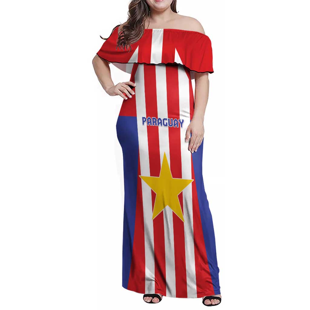 Custom Paraguay Star Football Family Matching Off Shoulder Maxi Dress and Hawaiian Shirt Go Albirroja