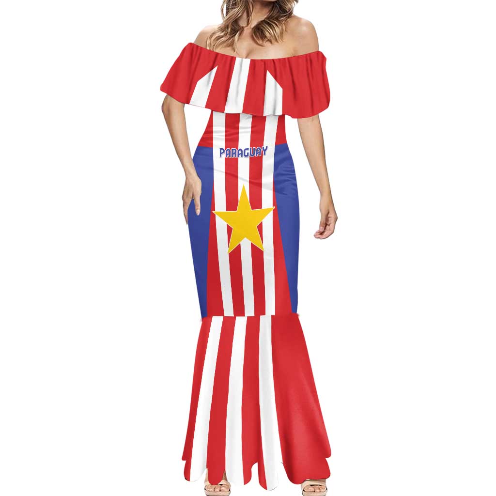 Custom Paraguay Star Football Mermaid Dress Go Albirroja
