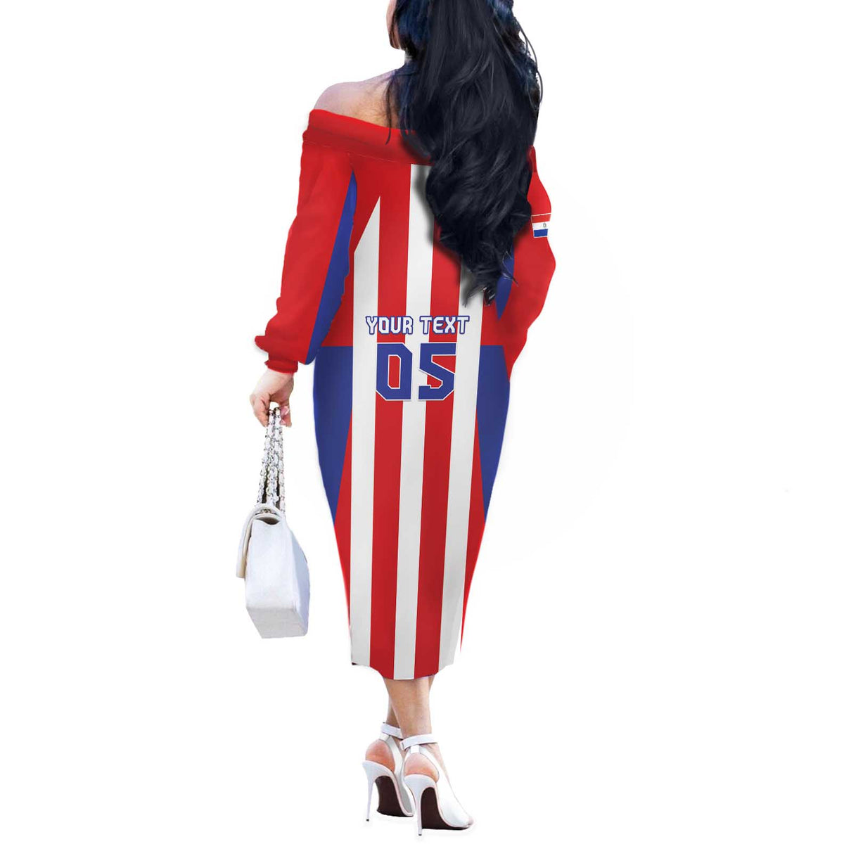 Custom Paraguay Star Football Off The Shoulder Long Sleeve Dress Go Albirroja