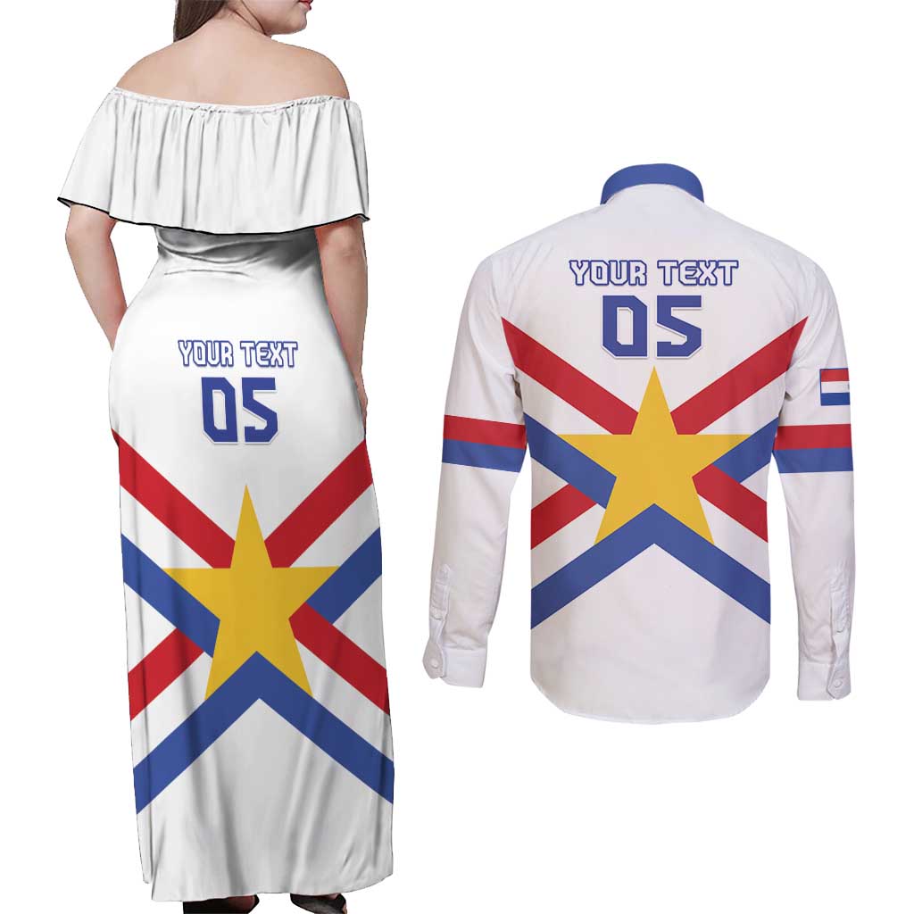 Custom Paraguay Football Couples Matching Off Shoulder Maxi Dress and Long Sleeve Button Shirt Unique Style