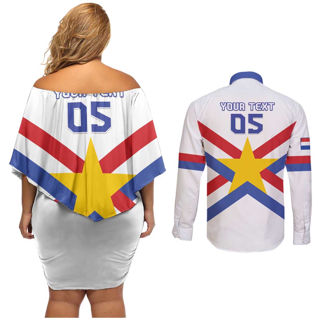 Custom Paraguay Football Couples Matching Off Shoulder Short Dress and Long Sleeve Button Shirt Unique Style
