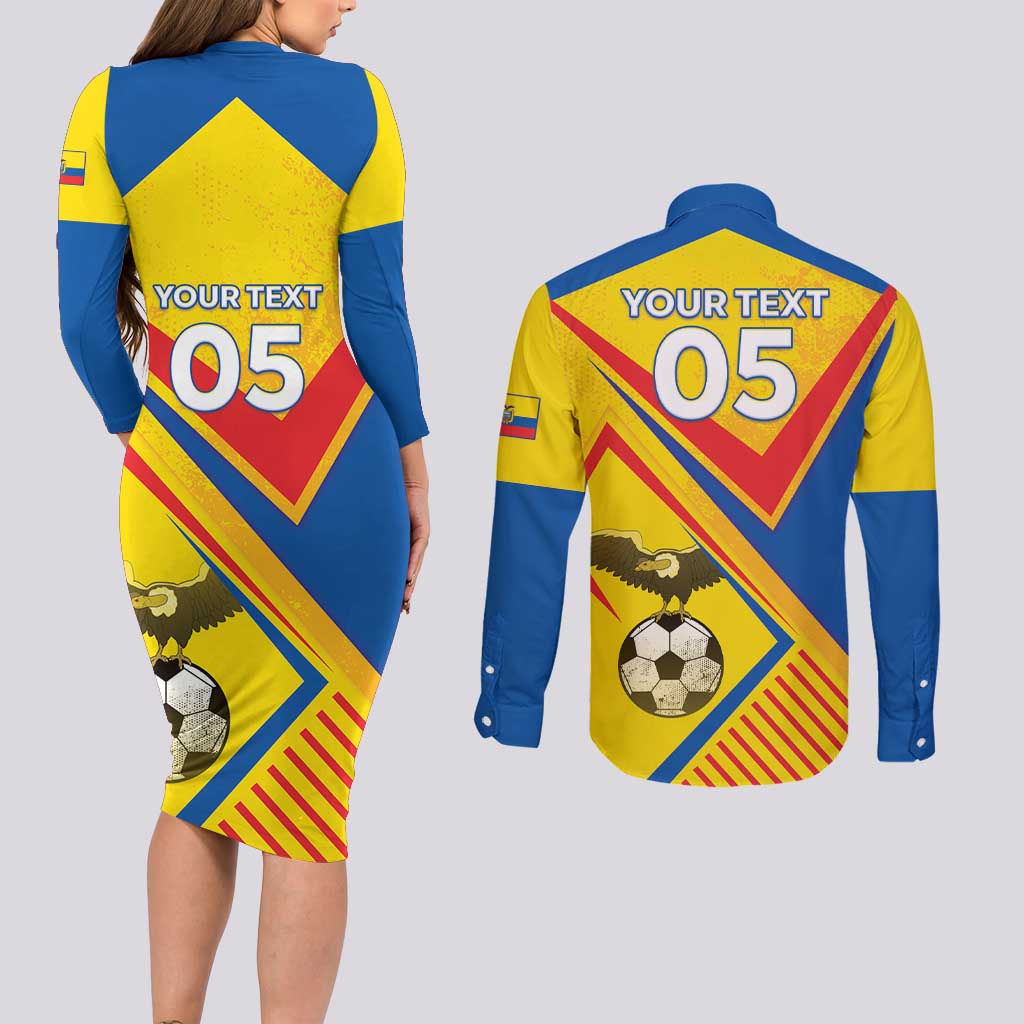 Custom Ecuador Football Couples Matching Long Sleeve Bodycon Dress and Long Sleeve Button Shirt La Tricolor Sporty Style