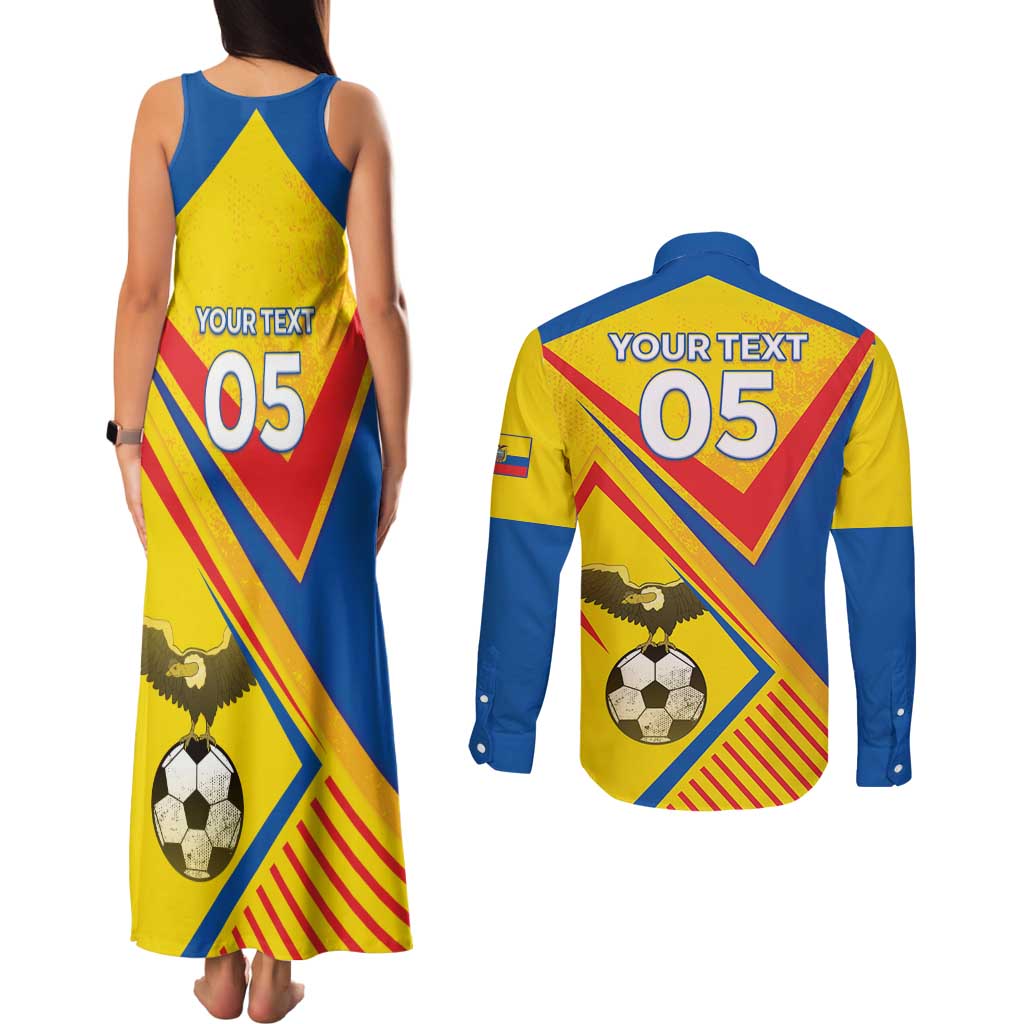 Custom Ecuador Football Couples Matching Tank Maxi Dress and Long Sleeve Button Shirt La Tricolor Sporty Style