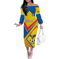 Custom Ecuador Football Family Matching Off The Shoulder Long Sleeve Dress and Hawaiian Shirt La Tricolor Sporty Style