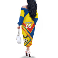 Custom Ecuador Football Family Matching Off The Shoulder Long Sleeve Dress and Hawaiian Shirt La Tricolor Sporty Style
