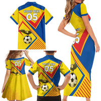Custom Ecuador Football Family Matching Short Sleeve Bodycon Dress and Hawaiian Shirt La Tricolor Sporty Style