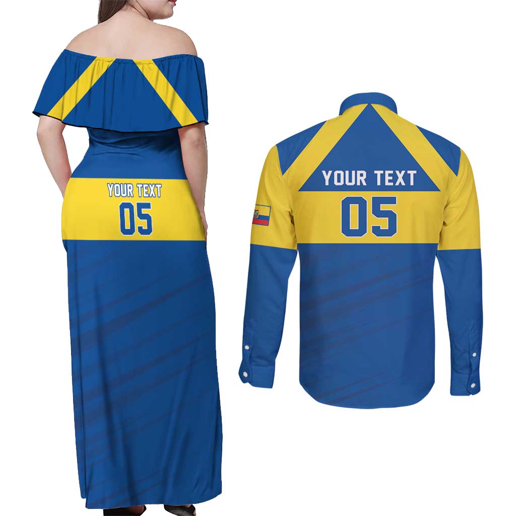 Custom Ecuador Football Couples Matching Off Shoulder Maxi Dress and Long Sleeve Button Shirt Go Champions