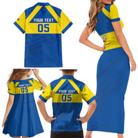Custom Ecuador Football Family Matching Short Sleeve Bodycon Dress and Hawaiian Shirt Go Champions