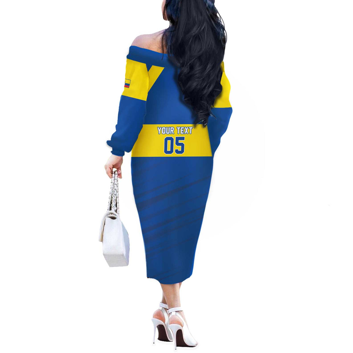 Custom Ecuador Football Off The Shoulder Long Sleeve Dress Go Champions