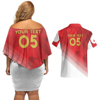 Custom Peru Football Couples Matching Off Shoulder Short Dress and Hawaiian Shirt Sporty Style