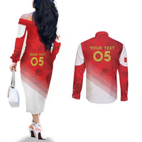 Custom Peru Football Couples Matching Off The Shoulder Long Sleeve Dress and Long Sleeve Button Shirt Sporty Style
