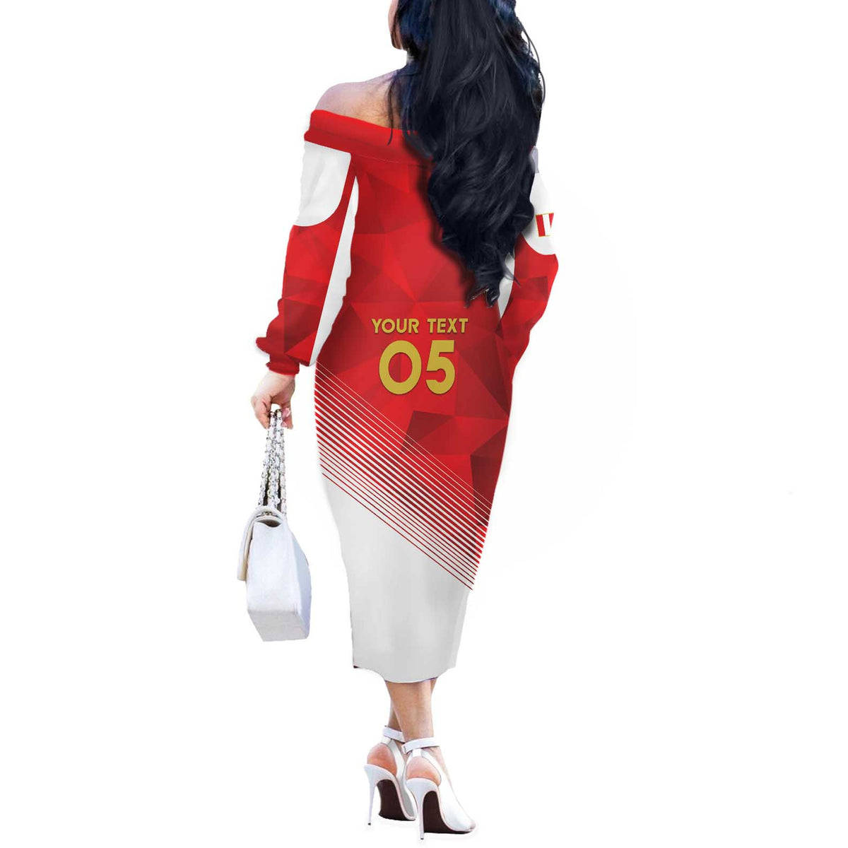 Custom Peru Football Off The Shoulder Long Sleeve Dress Sporty Style