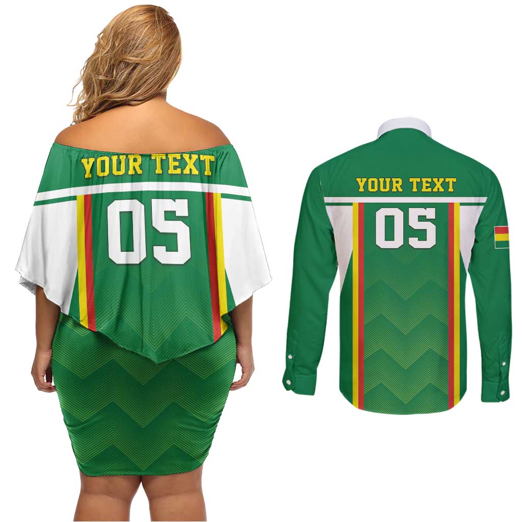 Custom Bolivia Football Couples Matching Off Shoulder Short Dress and Long Sleeve Button Shirt Go Champions La Verde Green Version