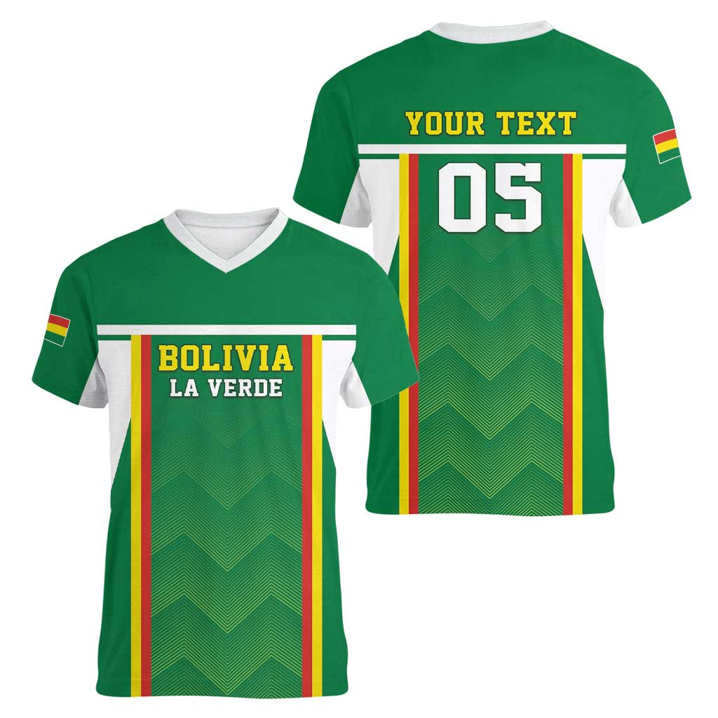 Custom Bolivia Football Women V-Neck T-Shirt Go Champions La Verde Green Version