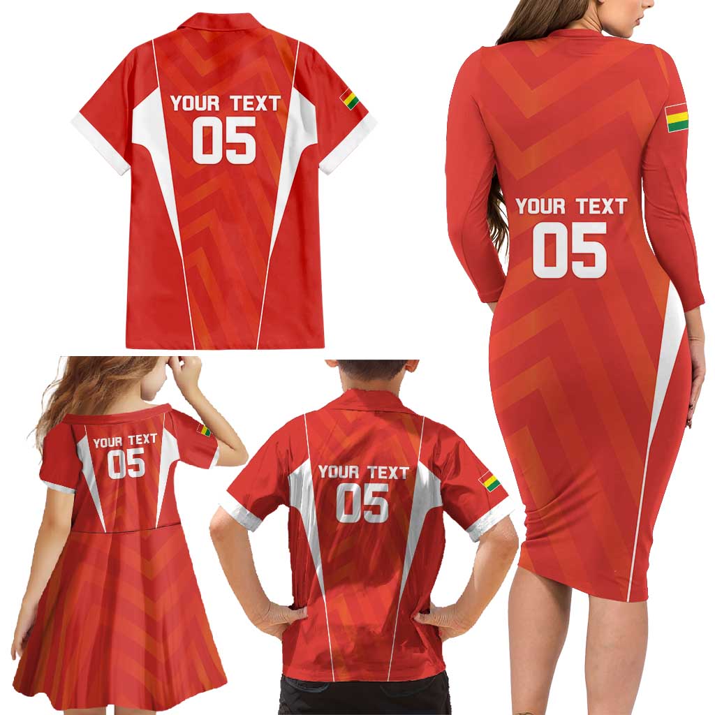 Custom Bolivia Football Family Matching Long Sleeve Bodycon Dress and Hawaiian Shirt Go Champions La Verde Red Version