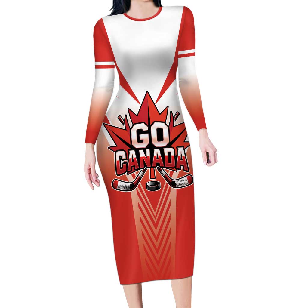 Canada Ice Hockey Custom Long Sleeve Bodycon Dress Go Canada Unique Style