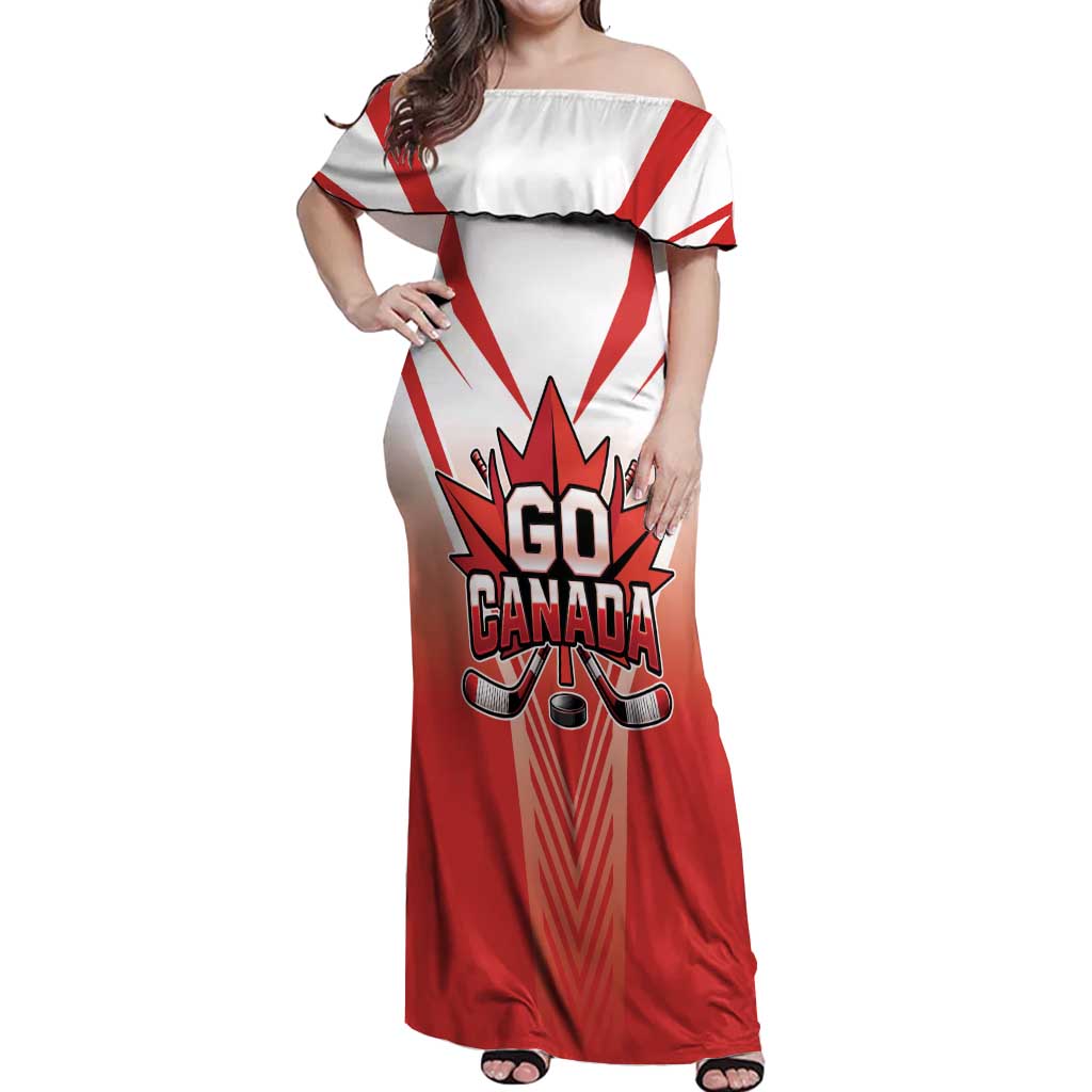 Canada Ice Hockey Custom Off Shoulder Maxi Dress Go Canada Unique Style