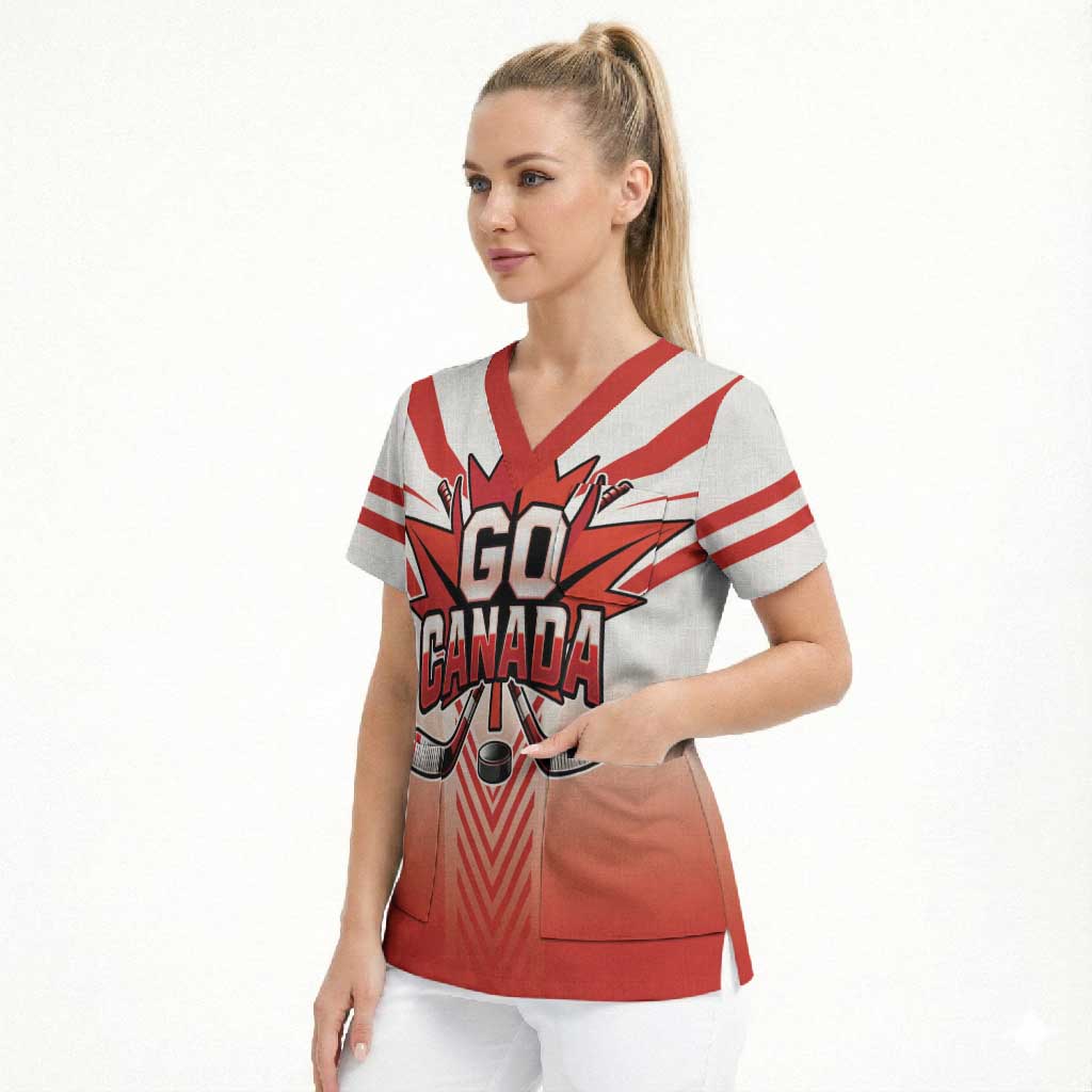 Canada Ice Hockey Custom Scrub Top Go Canada Unique Style