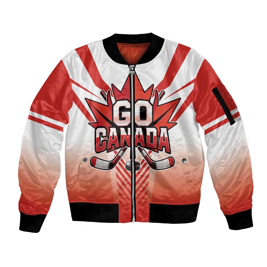Canada Ice Hockey Custom Sleeve Zip Bomber Jacket Go Canada Unique Style