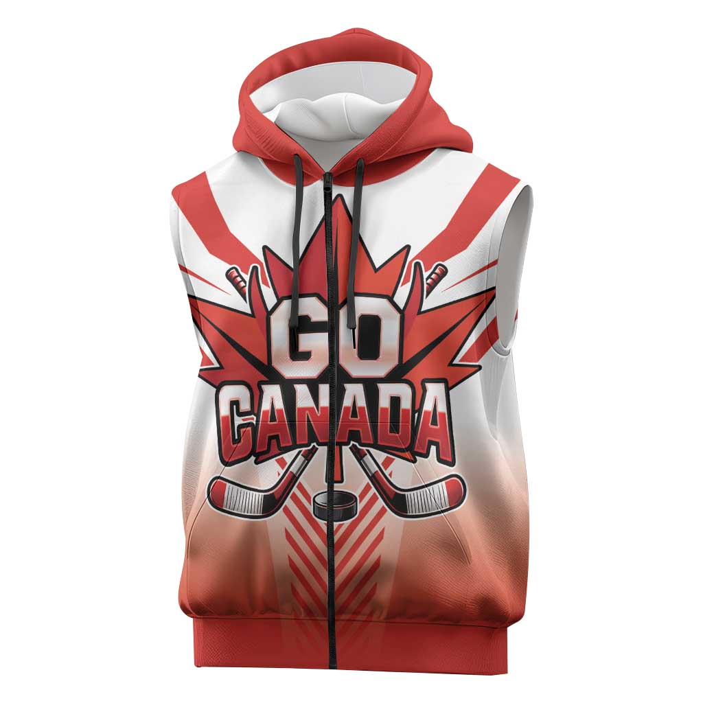 Canada Ice Hockey Custom Sleeveless Zip Hoodie Go Canada Unique Style