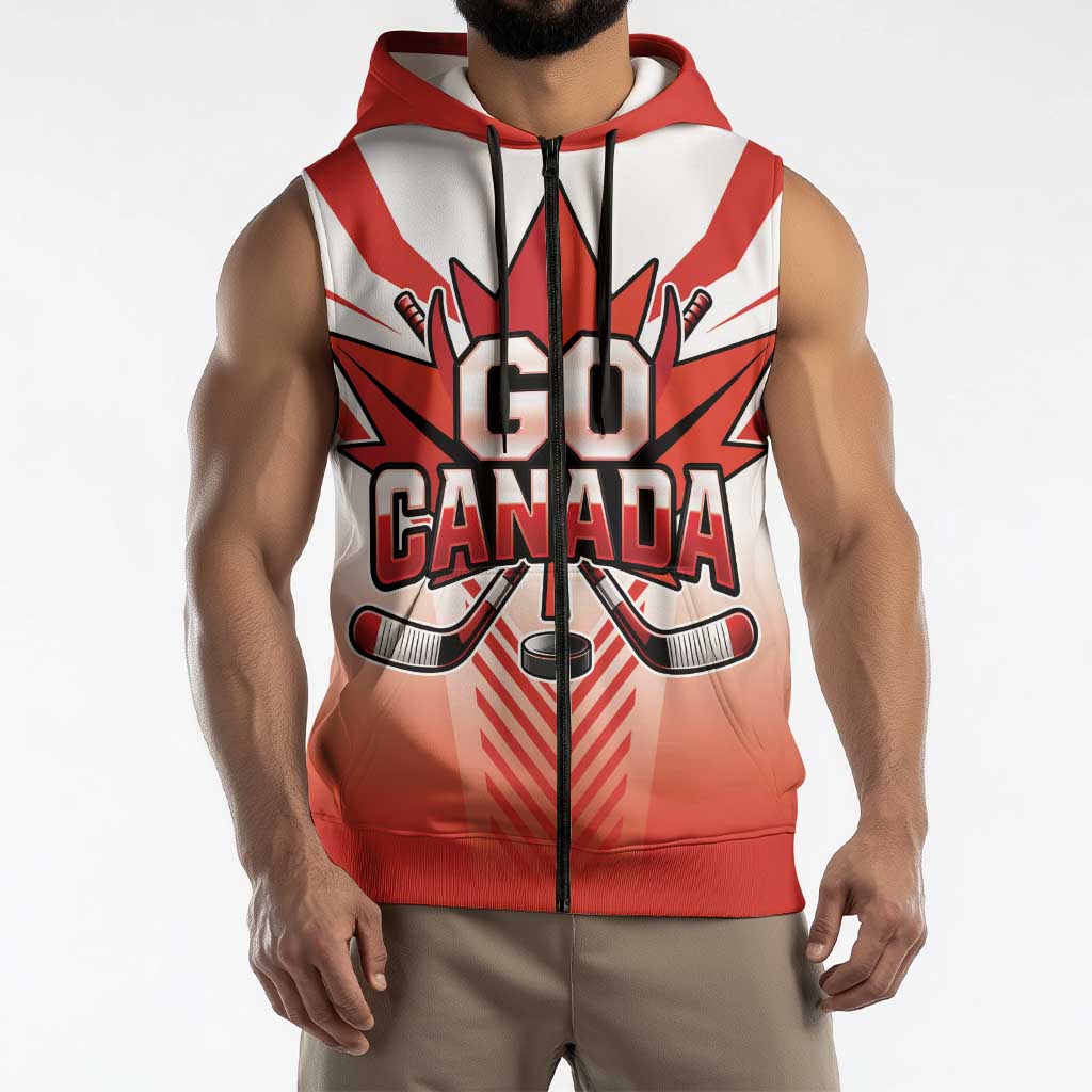 Canada Ice Hockey Custom Sleeveless Zip Hoodie Go Canada Unique Style
