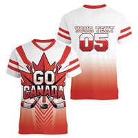 Canada Ice Hockey Custom Women V-Neck T-Shirt Go Canada Unique Style