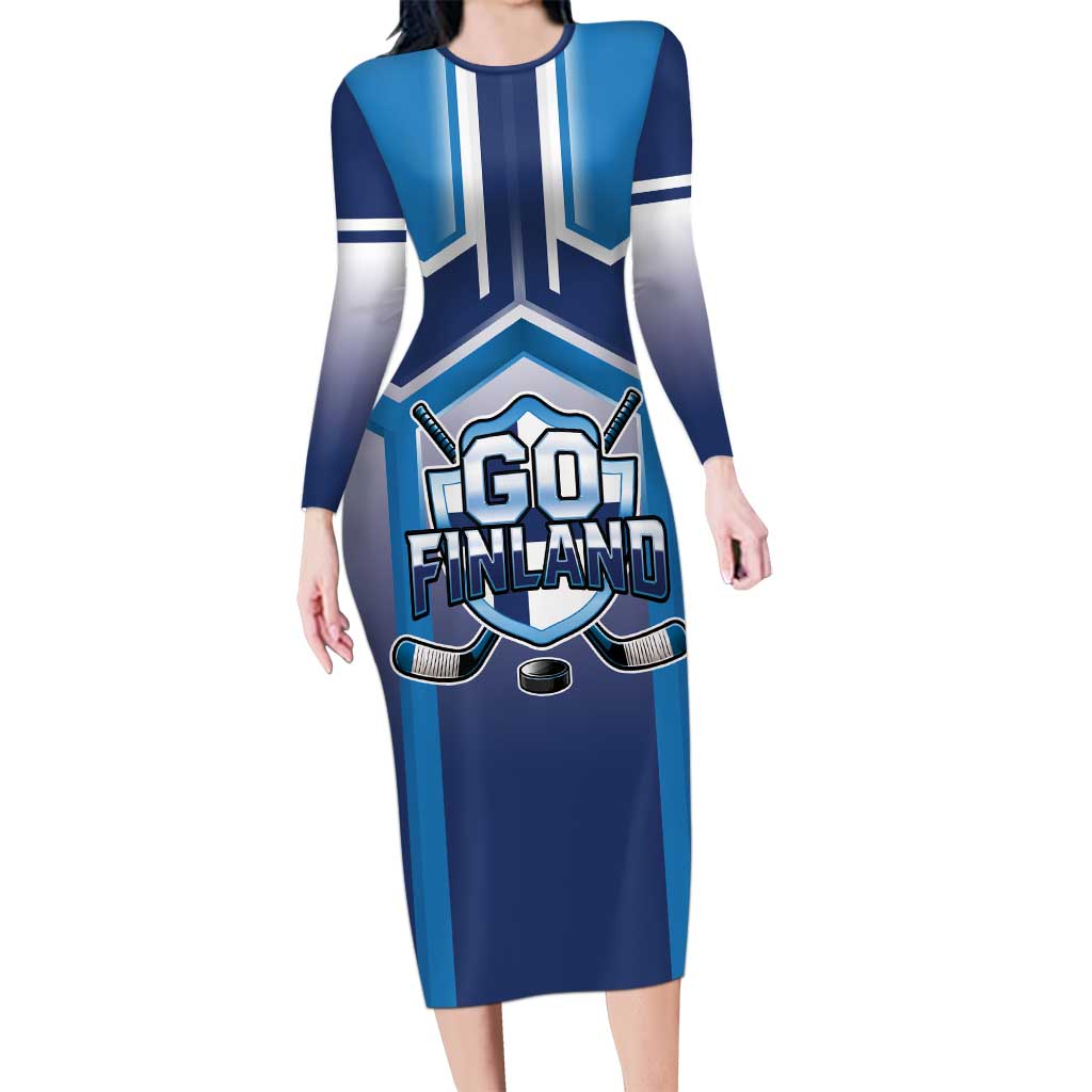 Finland Ice Hockey Custom Long Sleeve Bodycon Dress Go Suomi Lion Unique Style