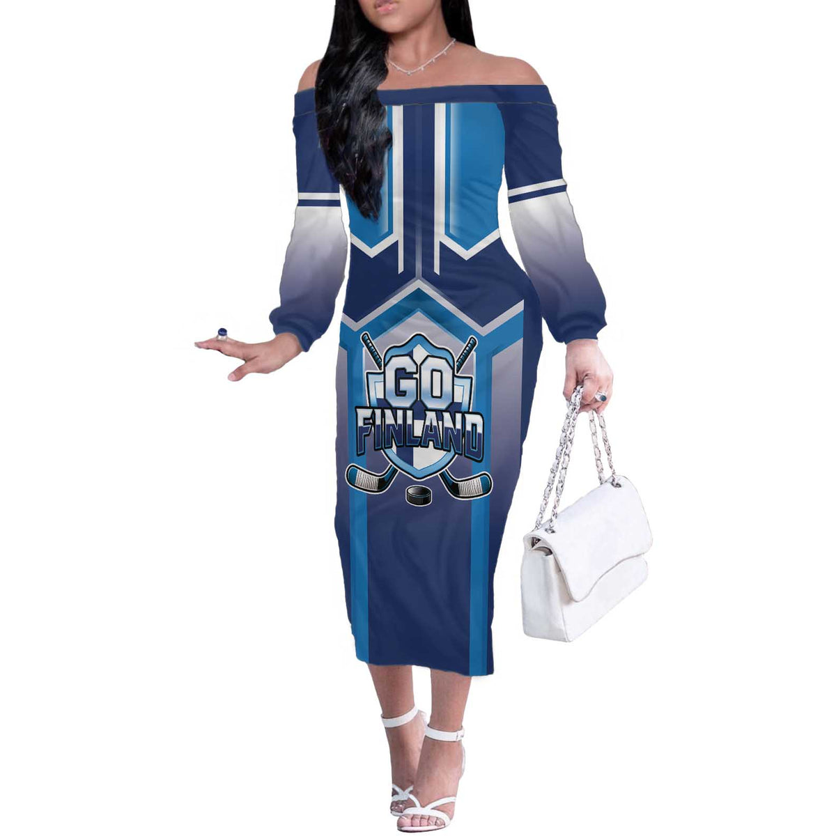 Finland Ice Hockey Custom Off The Shoulder Long Sleeve Dress Go Suomi Lion Unique Style