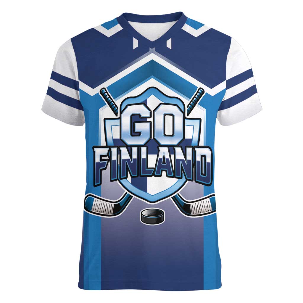 Finland Ice Hockey Custom Women V-Neck T-Shirt Go Suomi Lion Unique Style