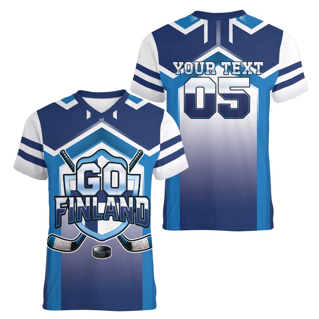 Finland Ice Hockey Custom Women V-Neck T-Shirt Go Suomi Lion Unique Style