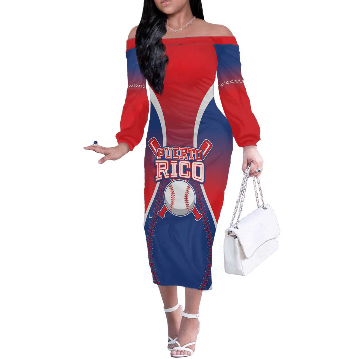 Puerto Rico Baseball Custom Off The Shoulder Long Sleeve Dress Unique Style