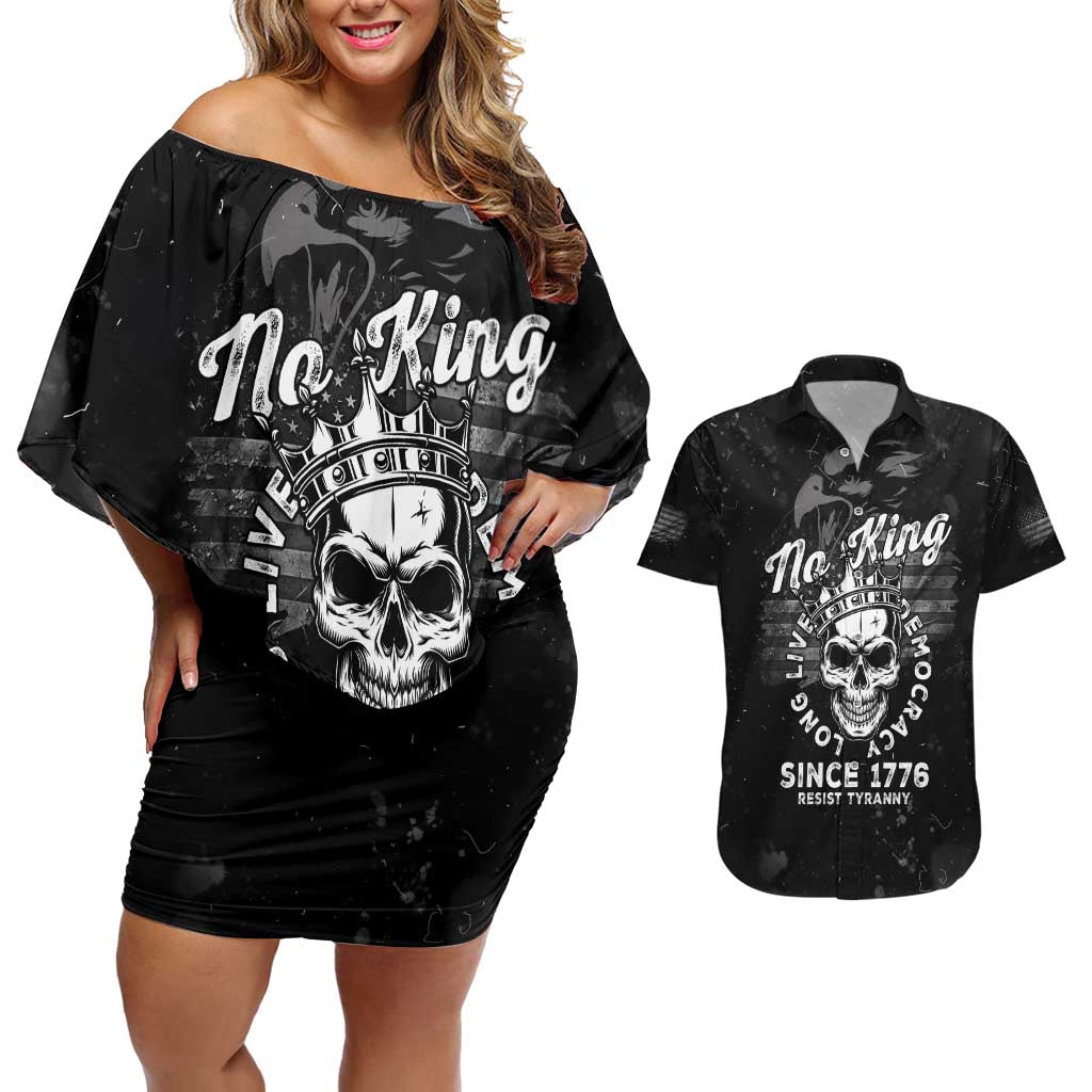 No Kings In America Couples Matching Off Shoulder Short Dress and Hawaiian Shirt Resist Tyranny - Wonder Print Shop
