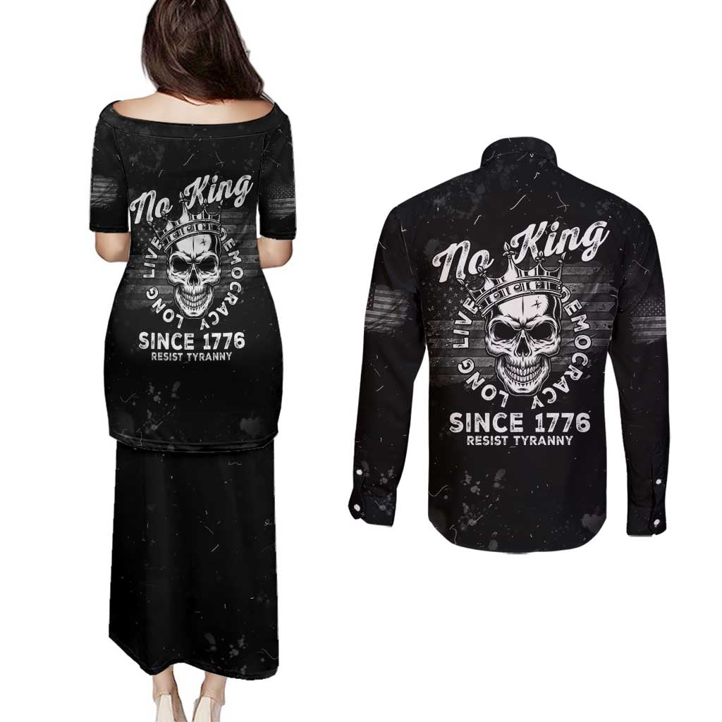 No Kings In America Couples Matching Puletasi and Long Sleeve Button Shirt Resist Tyranny - Wonder Print Shop