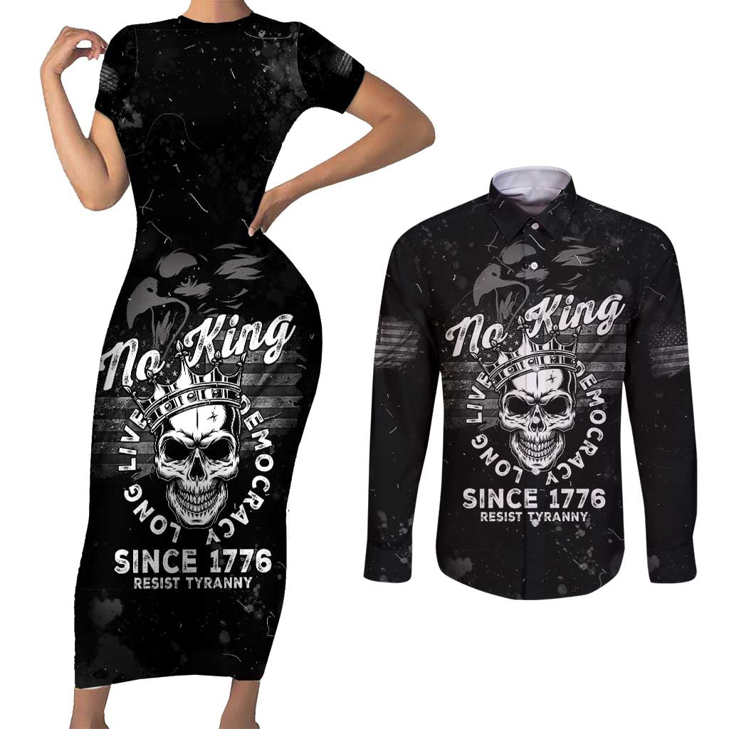 No Kings In America Couples Matching Short Sleeve Bodycon Dress and Long Sleeve Button Shirt Resist Tyranny - Wonder Print Shop