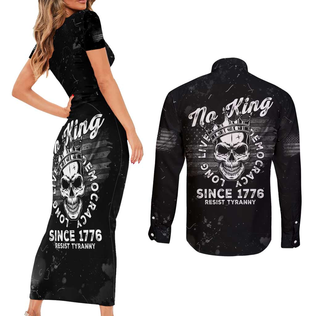 No Kings In America Couples Matching Short Sleeve Bodycon Dress and Long Sleeve Button Shirt Resist Tyranny - Wonder Print Shop