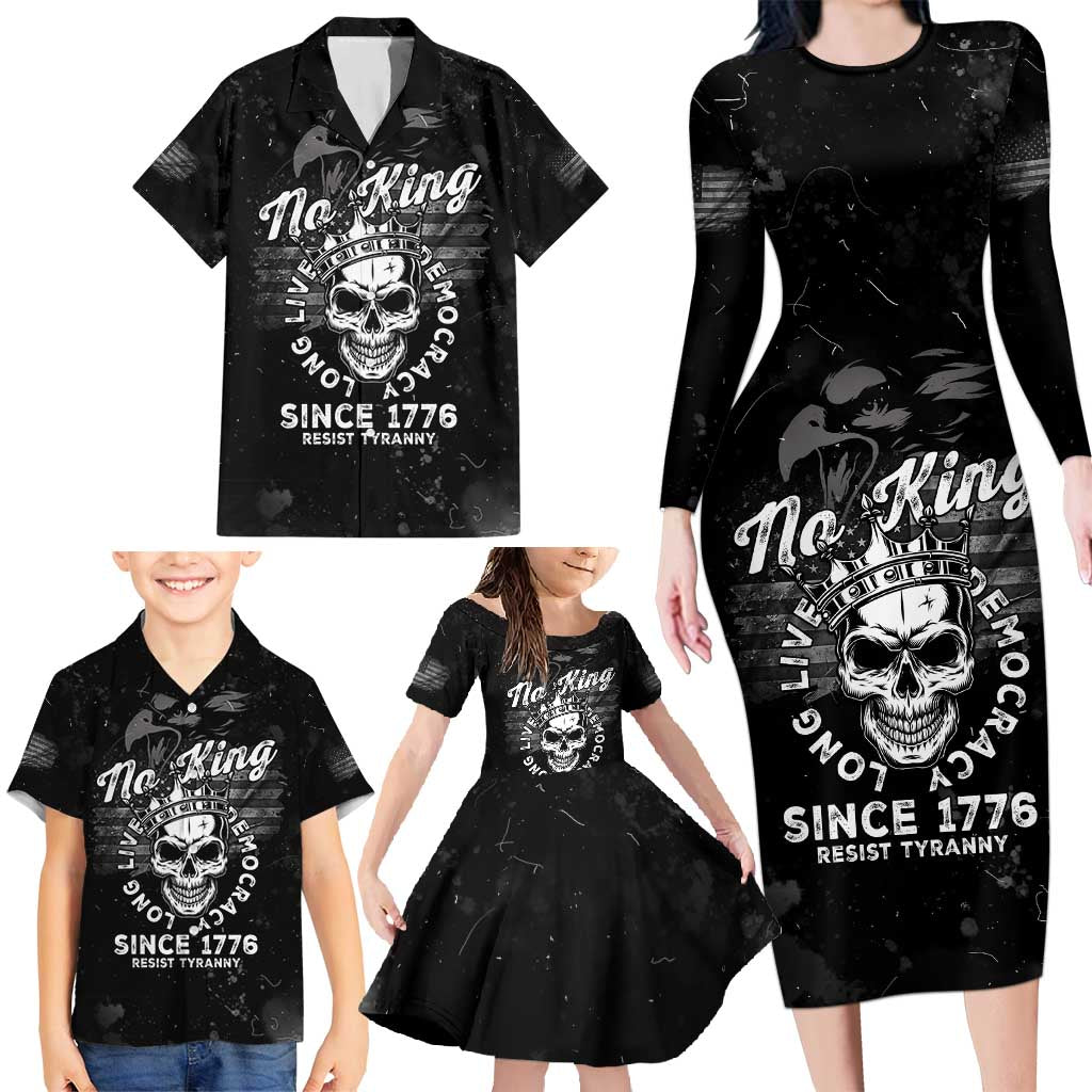 No Kings In America Family Matching Long Sleeve Bodycon Dress and Hawaiian Shirt Resist Tyranny - Wonder Print Shop