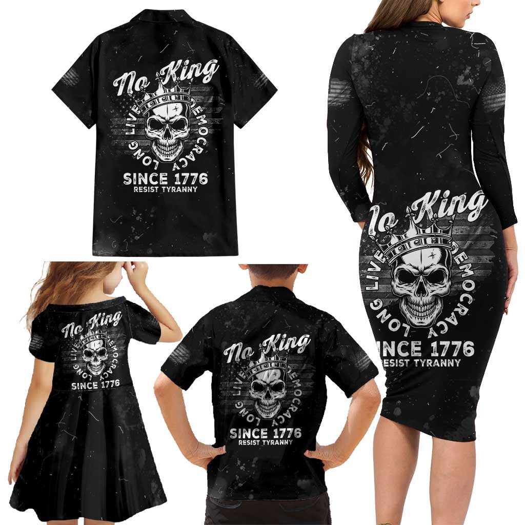 No Kings In America Family Matching Long Sleeve Bodycon Dress and Hawaiian Shirt Resist Tyranny - Wonder Print Shop