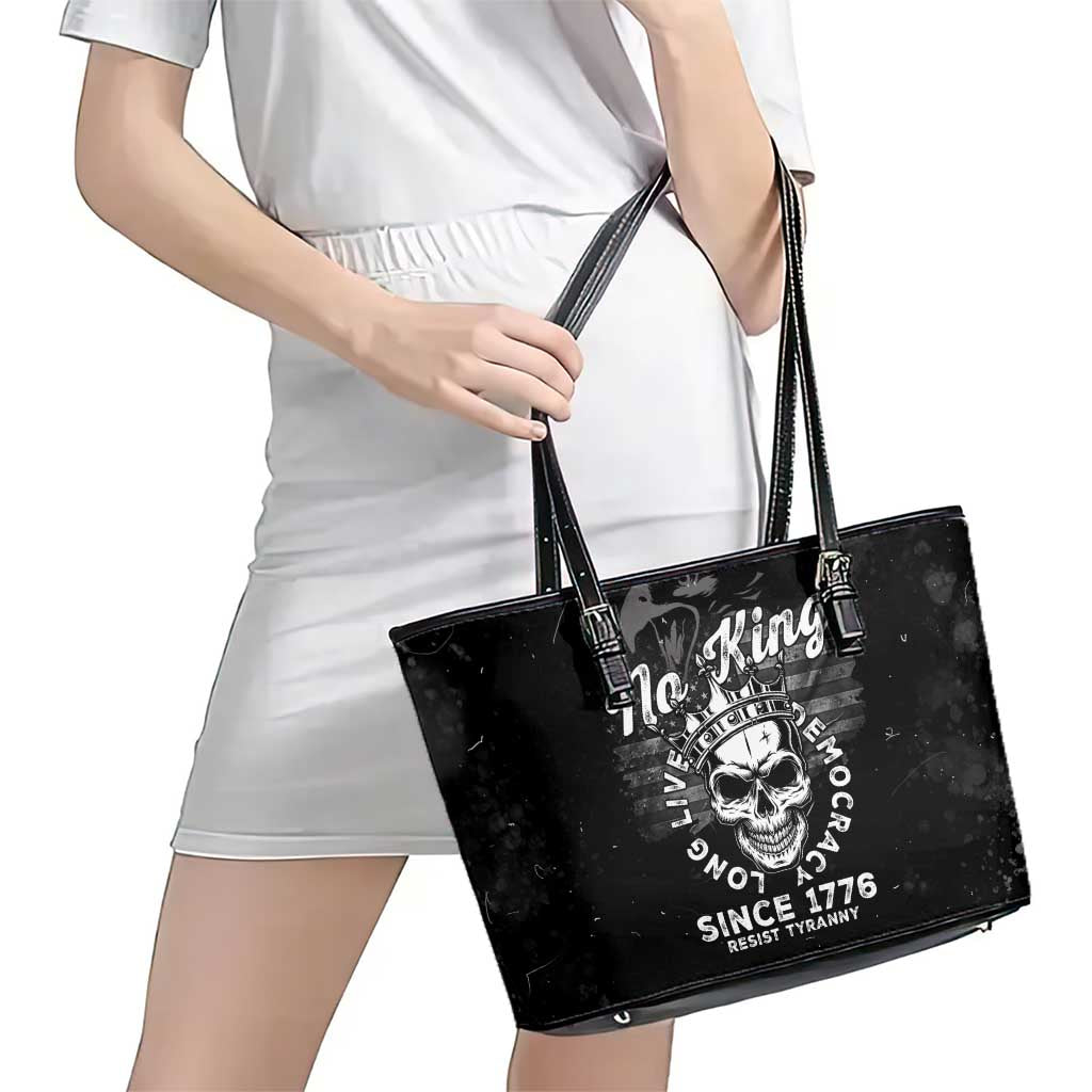 No Kings In America Leather Tote Bag Resist Tyranny - Wonder Print Shop