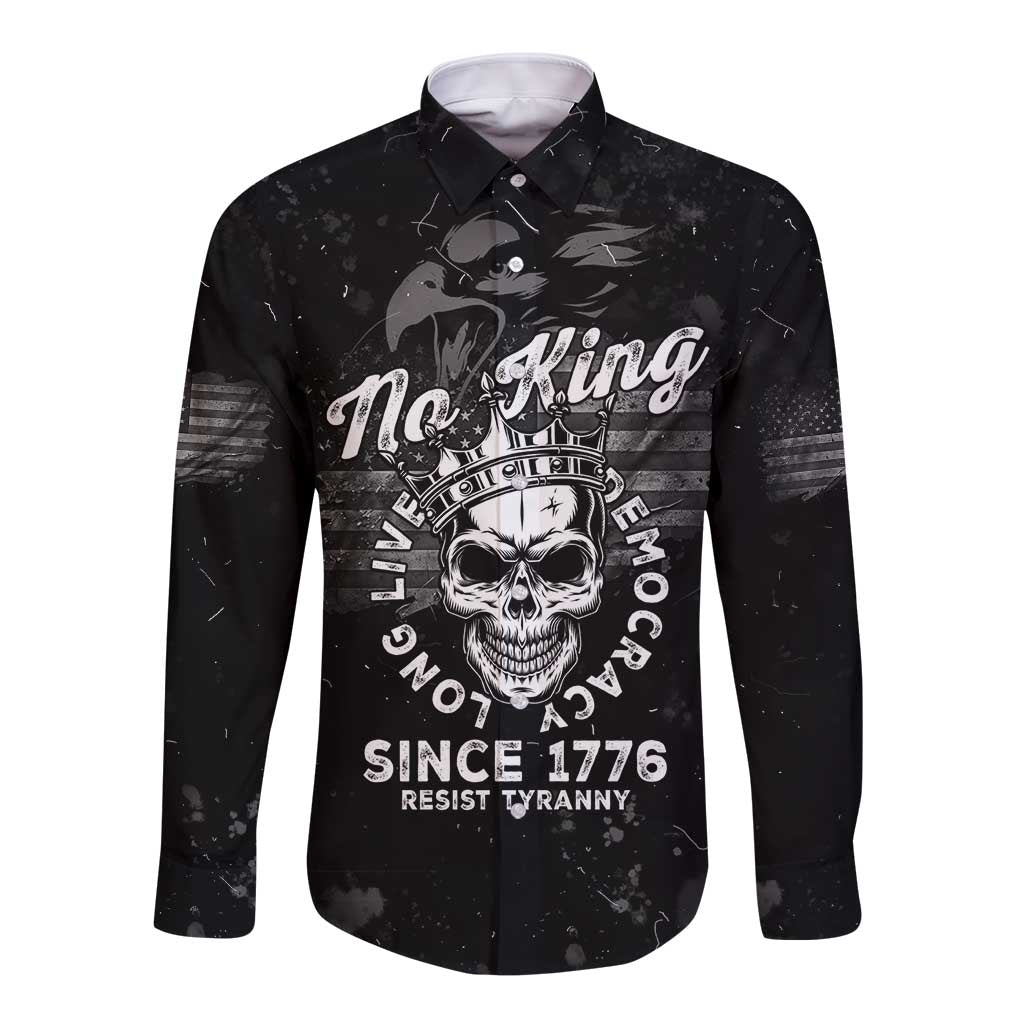 No Kings In America Long Sleeve Button Shirt Resist Tyranny - Wonder Print Shop