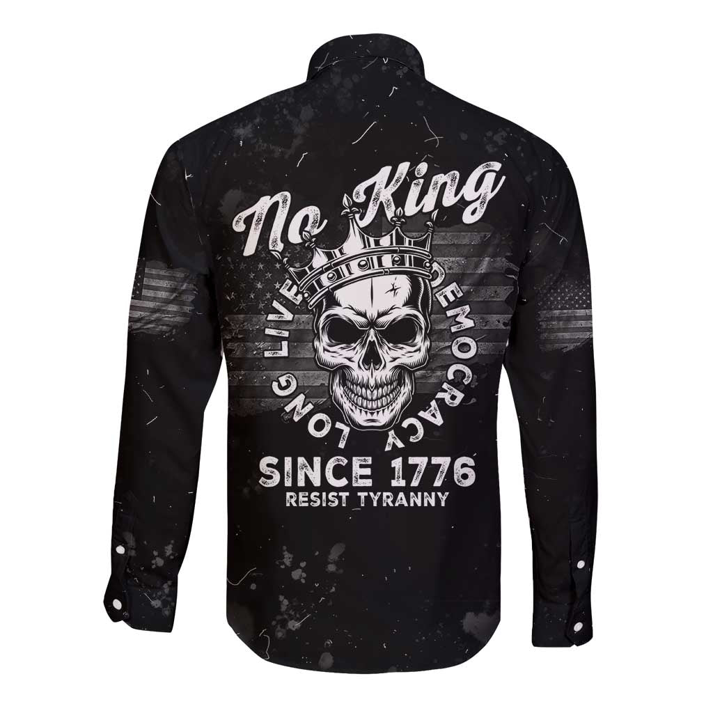 No Kings In America Long Sleeve Button Shirt Resist Tyranny - Wonder Print Shop