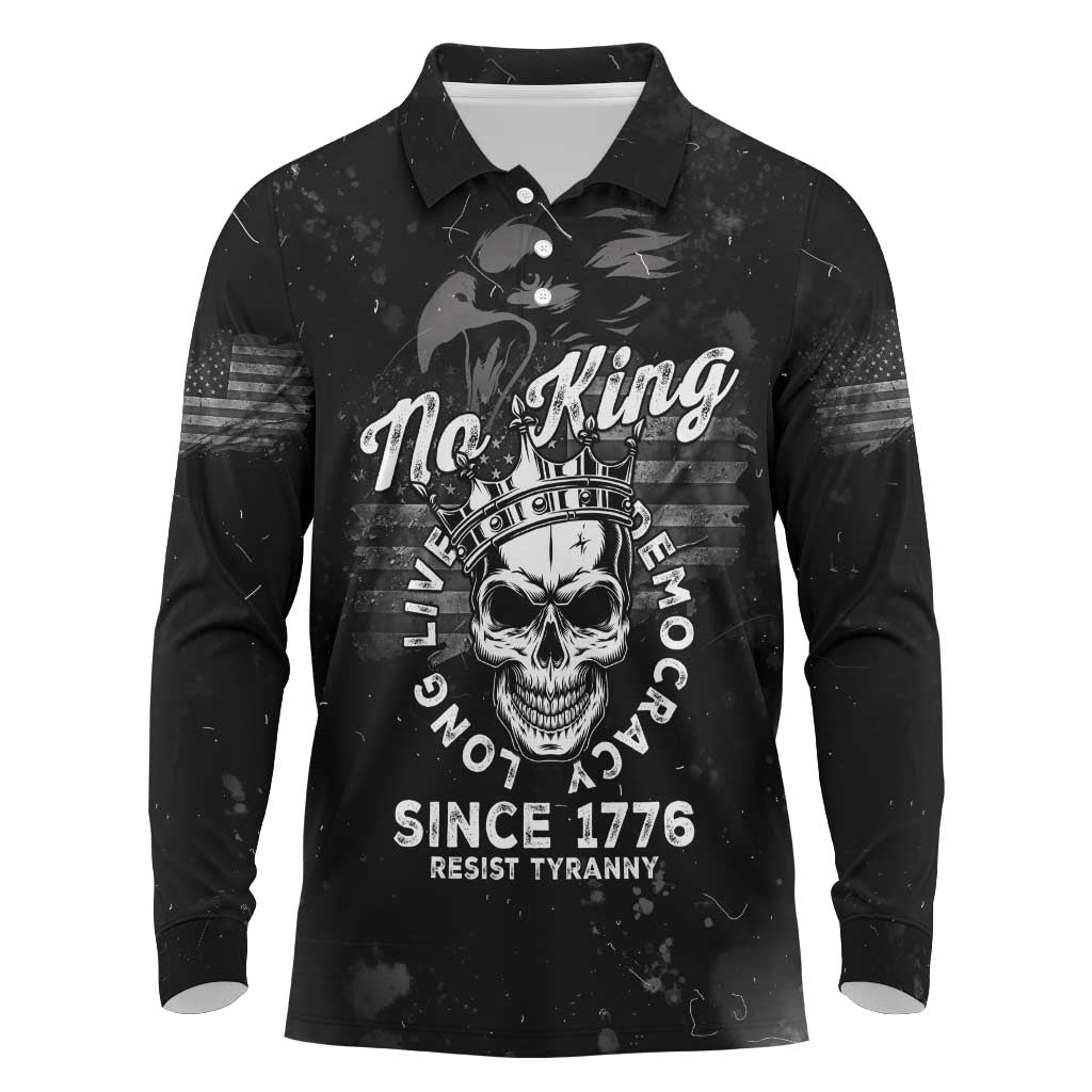 No Kings In America Long Sleeve Polo Shirt Resist Tyranny - Wonder Print Shop