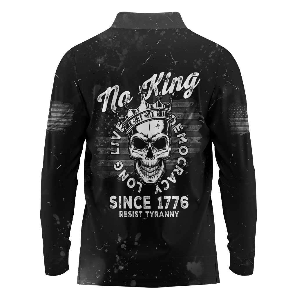 No Kings In America Long Sleeve Polo Shirt Resist Tyranny - Wonder Print Shop