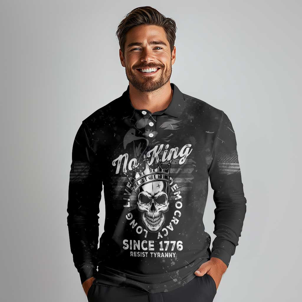 No Kings In America Long Sleeve Polo Shirt Resist Tyranny - Wonder Print Shop
