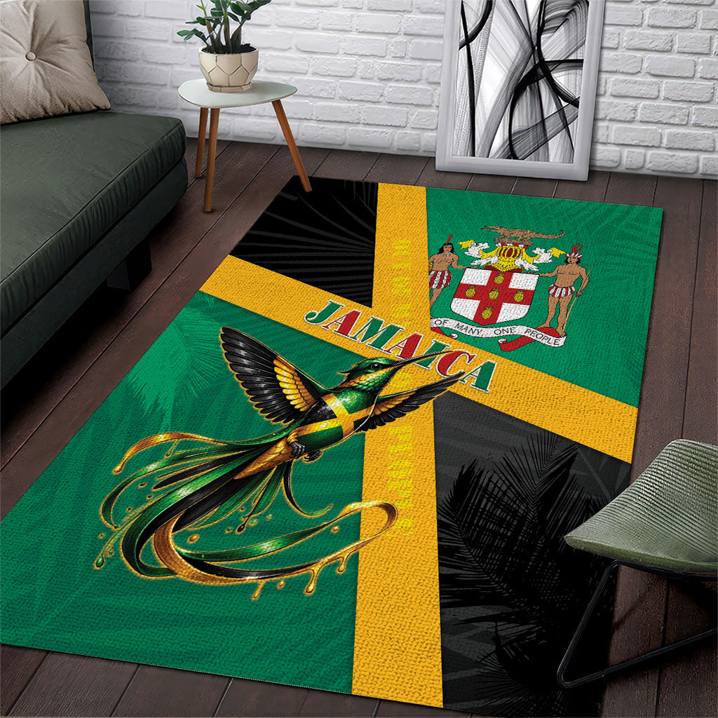 Jamaica Independence Day Area Rug Coat Of Arms With Doctor Bird Tropical Vibes