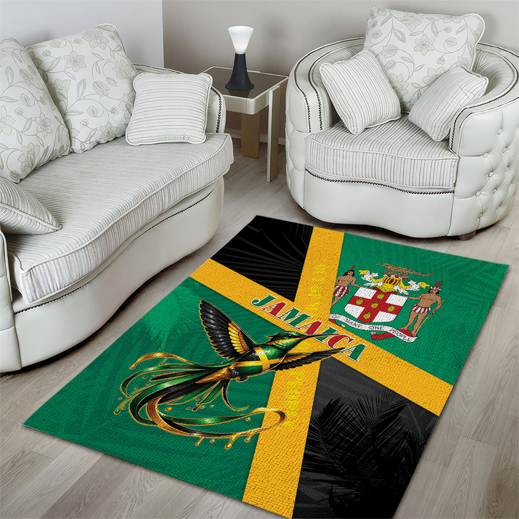 Jamaica Independence Day Area Rug Coat Of Arms With Doctor Bird Tropical Vibes