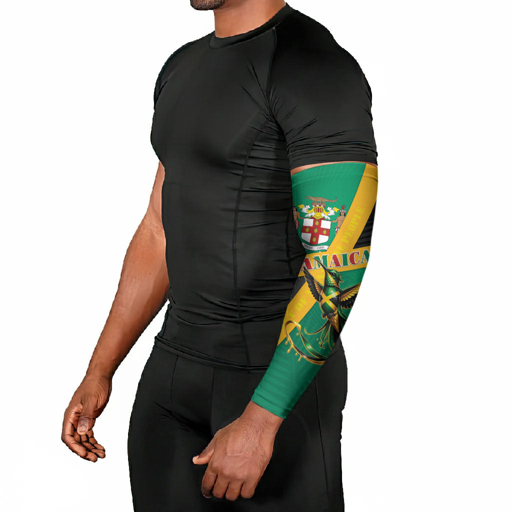 Jamaica Independence Day Arm Sleeves Coat Of Arms With Doctor Bird Tropical Vibes