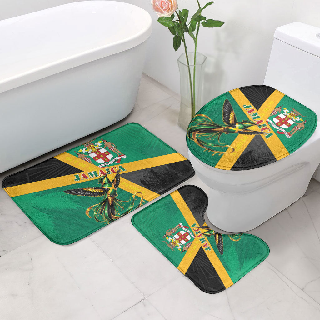 Jamaica Independence Day Bathroom Set Coat Of Arms With Doctor Bird Tropical Vibes
