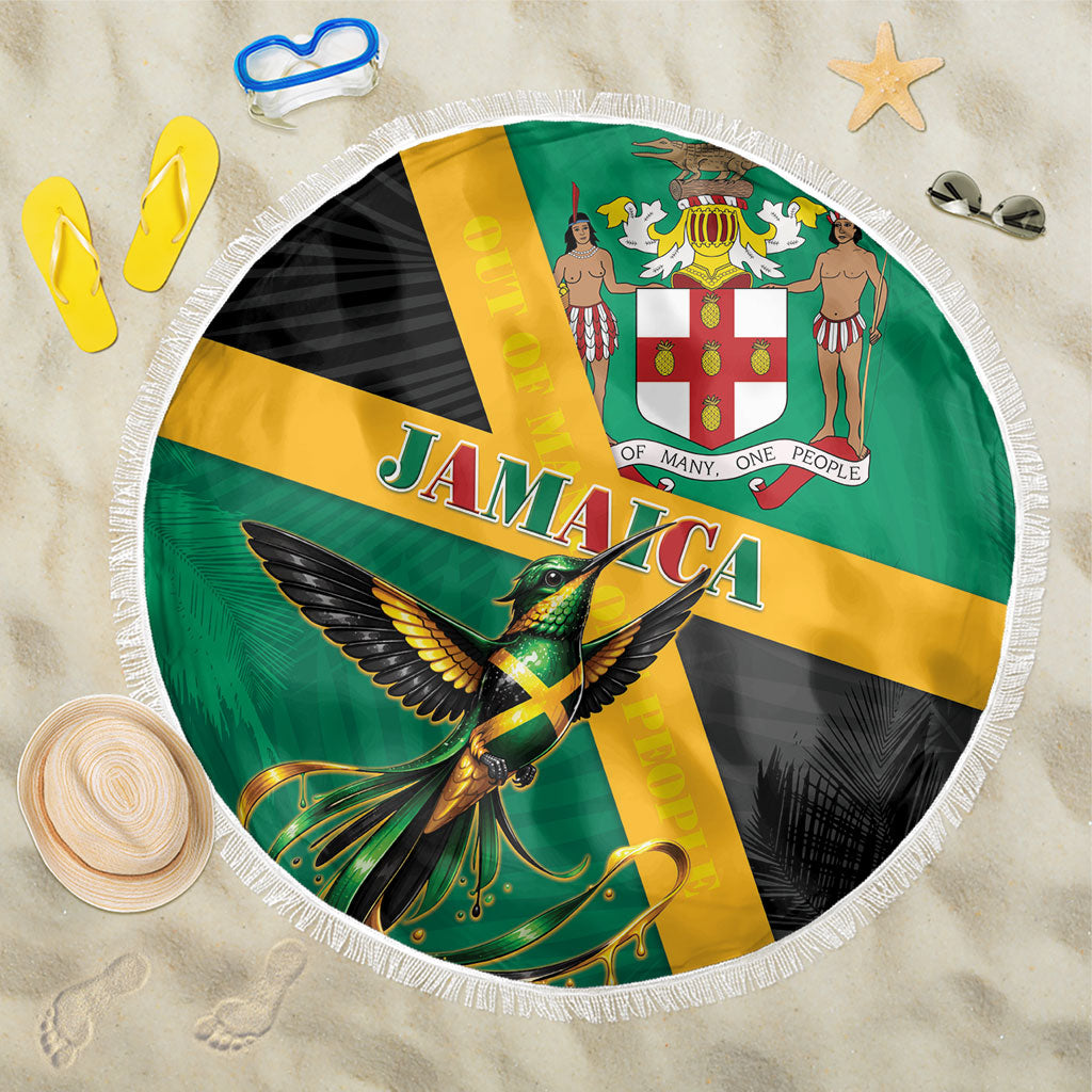 Jamaica Independence Day Beach Blanket Coat Of Arms With Doctor Bird Tropical Vibes