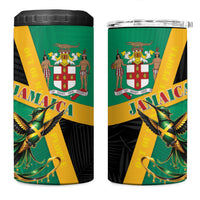 Jamaica Independence Day 4 in 1 Can Cooler Tumbler Coat Of Arms With Doctor Bird Tropical Vibes
